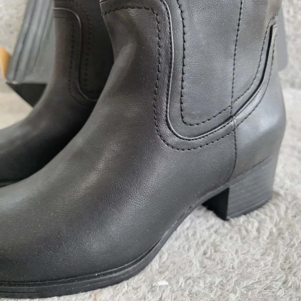 Naturalizer Kelby Black‎ Smooth Leather Ankle Boots Block Heel Women Size 8 M